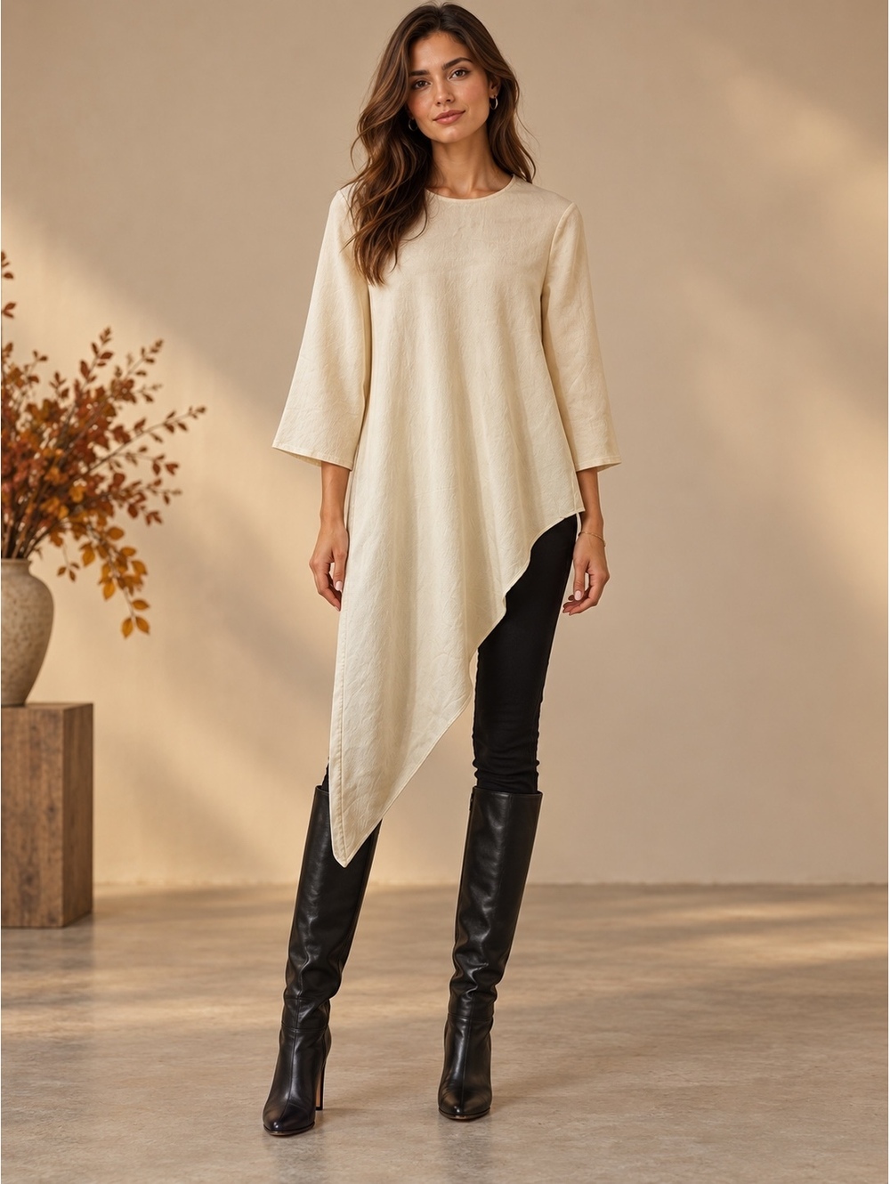 Zara Asymmetrical Beige Tunic Top Size XS Made in Turkey